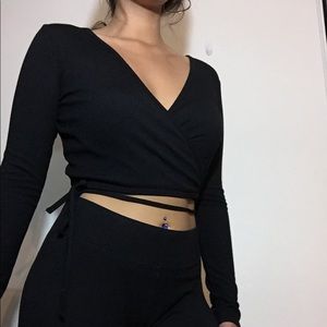 SOLD *black surplice wrap around top